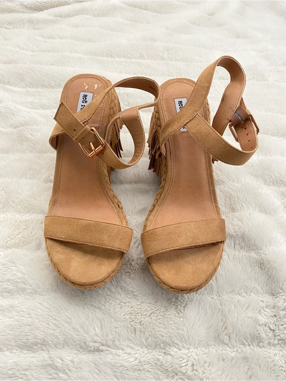 Not Rated Tan Suede Fringe Wedge Sandal